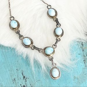 Aqua Larimar Sterling Silver Collar Necklace 925 Italy Figaro 16.5" Chain